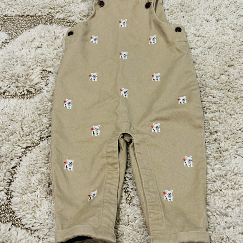 Janie and Jack Beige Overalls with Cute Animal Design